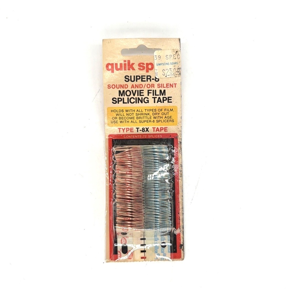 Quick Splice T-8X SUPER 8 Sound/ Silent Splicing Tape 72 Pieces For S8 Film New